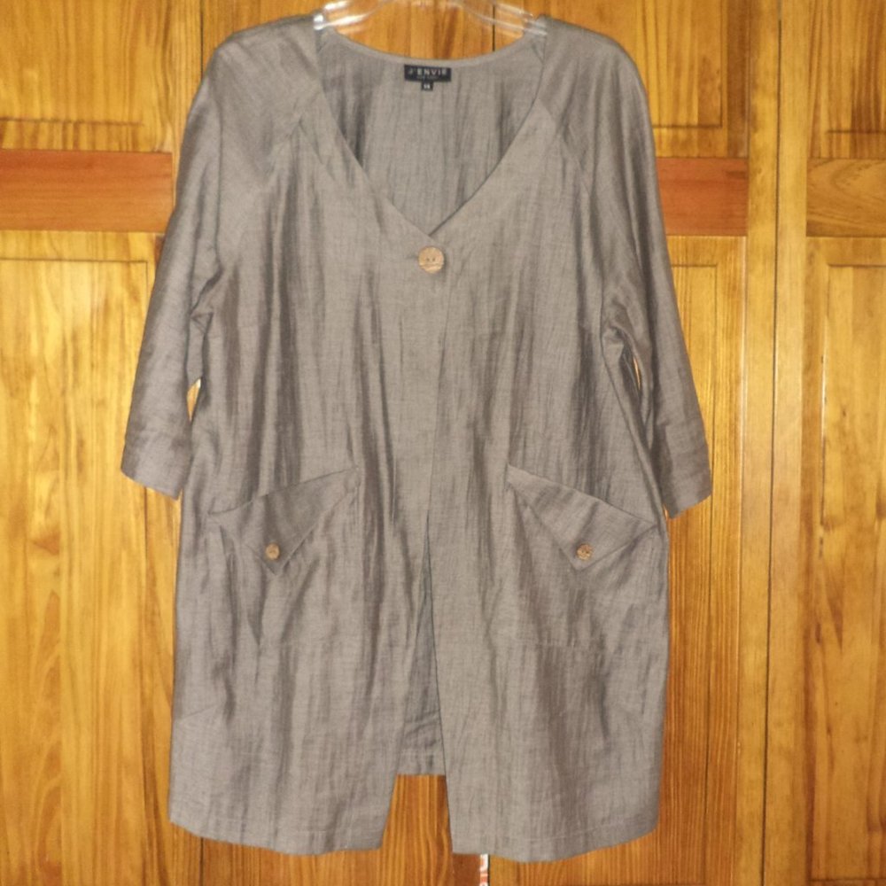 J'ENVIE light beaver brown 1/2 sleeve buttoned tunic sz 14 woman